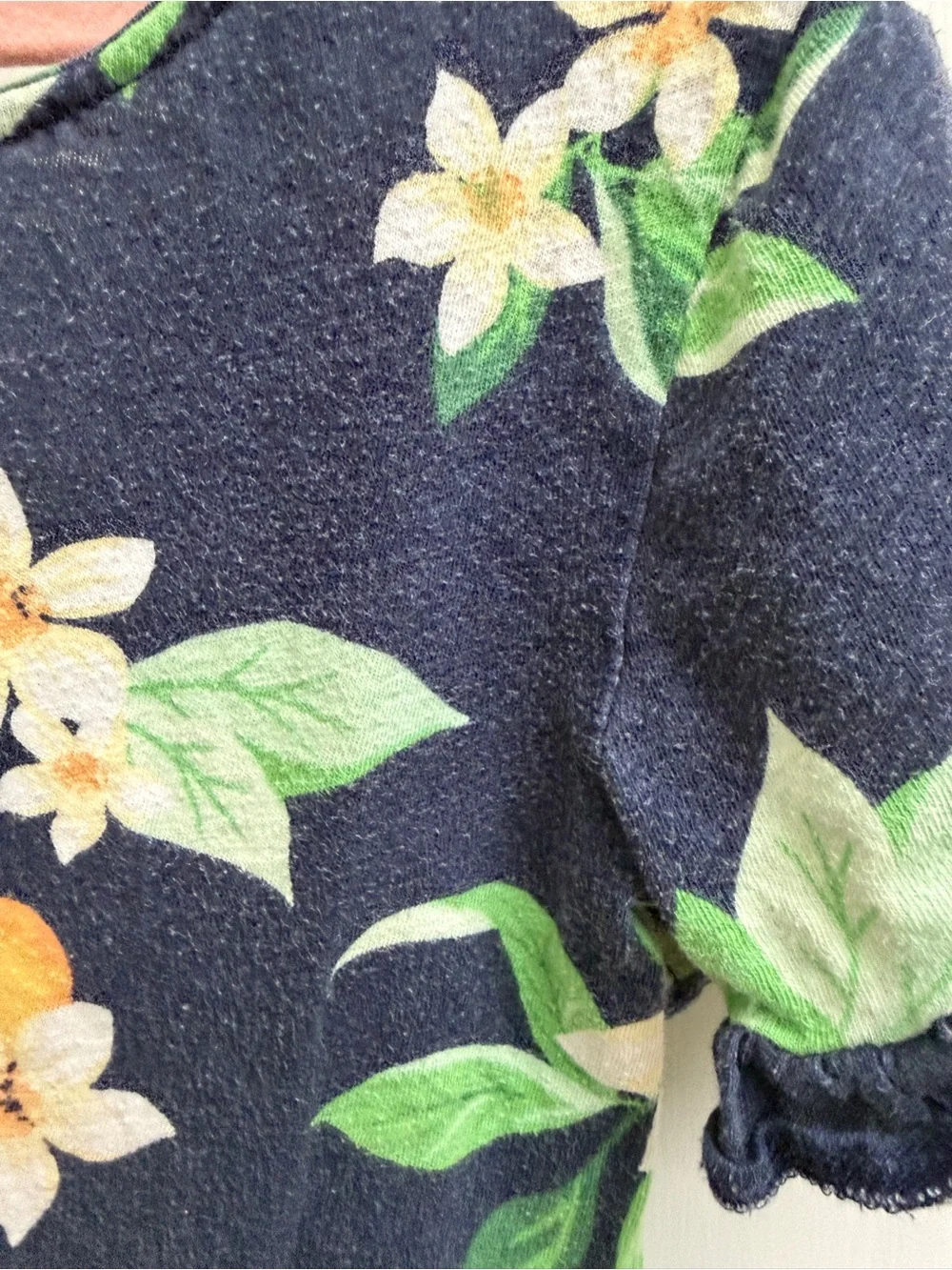 Old Navy Girls Navy Blue Floral Short Ruffle Sleeve Top Blouse Shirt